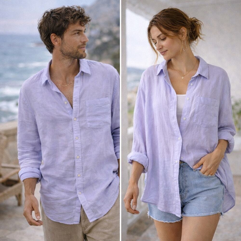 Gap Linen Blend Button Down Shirt Large Lavender Lightweights
